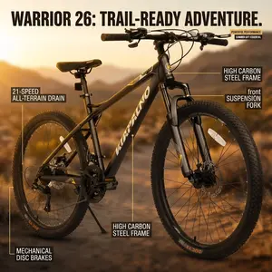 26 Inch Mountain Bike for Adults Teens 21 Speed MTB Bicycle with Mechanical Disc Brakes High Carbon Steel Frame All Terrain Trail Riding Off Road Cycling Outdoor Sports Gear Commuting Summer Gift Essentials Multiple Colors
