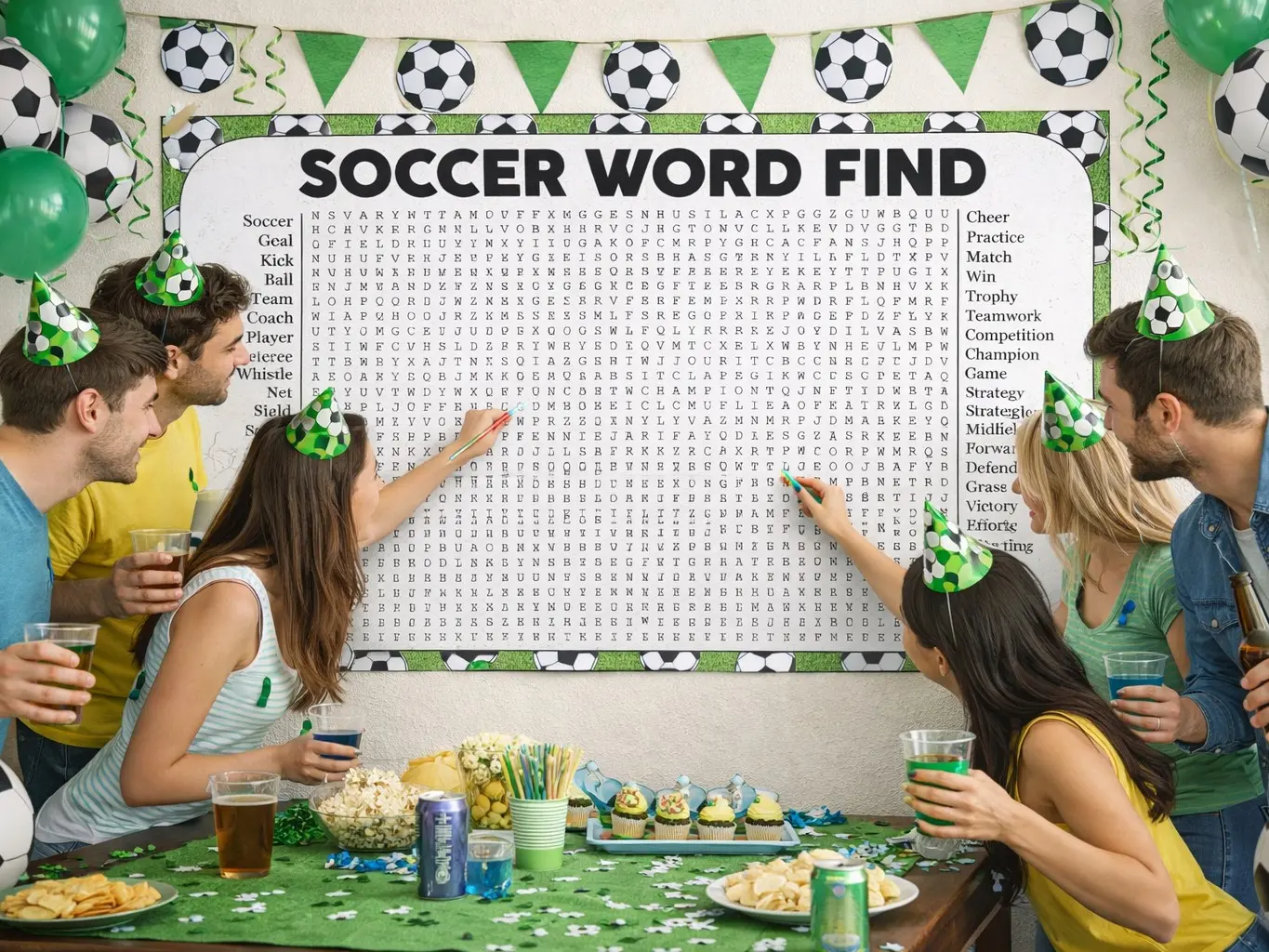 Soccer Word Search Game, Giant Crossword Puzzle, Large Word Find, Gathering Activity Poster