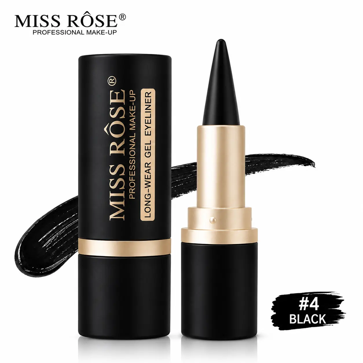 MISS ROSE Waterproof Gel Eyeliner Pencil, Long-lasting and Smudge Proof Creamy Formula for Eyes, Single Black (1pc), Regular Ed.