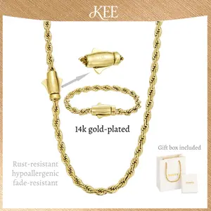 14K Real Gold-Plated Necklace & Bracelet Set – 6mm Oval Twisted Miami Cuban Link, Upgraded Shine, Faceted Cut Heavyweight, Waterproof, Rust-Resistant, Fade-Proof, Fashionable Creative Gift Jewelry