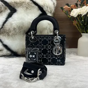Pre-owned Dior Lady 3 Compartment Satin & Rhinestone Handbag 866
