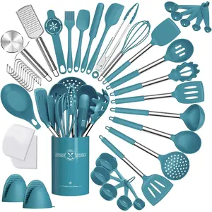 Kitchen Cooking Utensil Set, 43 count Spatula with Stainless Steel Handle, Non-stick Heat Resistant -  Cookware Set-(Blue)