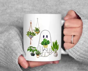 Cute Ghost Mug, Halloween Ghost Mug, Ghost Plant Mug, Halloween Gifts For Planner, Cute Gifts For Her, Coffee Mug, Fall Plant Mom Mug