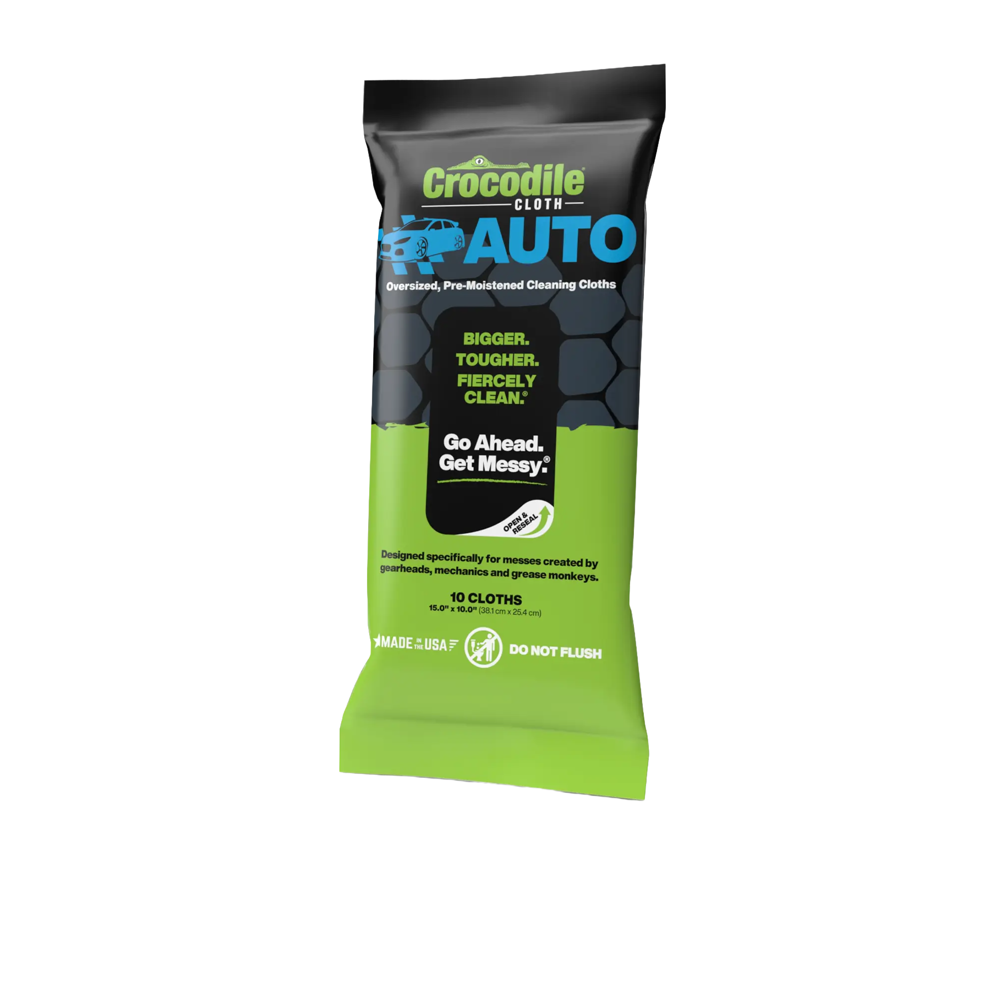 Crocodile Cloth Auto Cleaning Wipes (10-Count) - Heavy Duty Grease Oil & Grime Remover For Car Detailing & Mechanics
