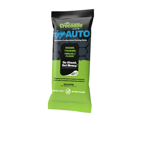 Crocodile Cloth Auto Cleaning Wipes (10-Count) - Heavy Duty Grease Oil & Grime Remover For Car Detailing & Mechanics