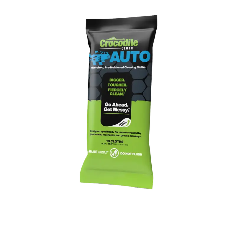 Crocodile Cloth Auto Cleaning Wipes (10-Count) - Heavy Duty Grease Oil & Grime Remover For Car Detailing & Mechanics