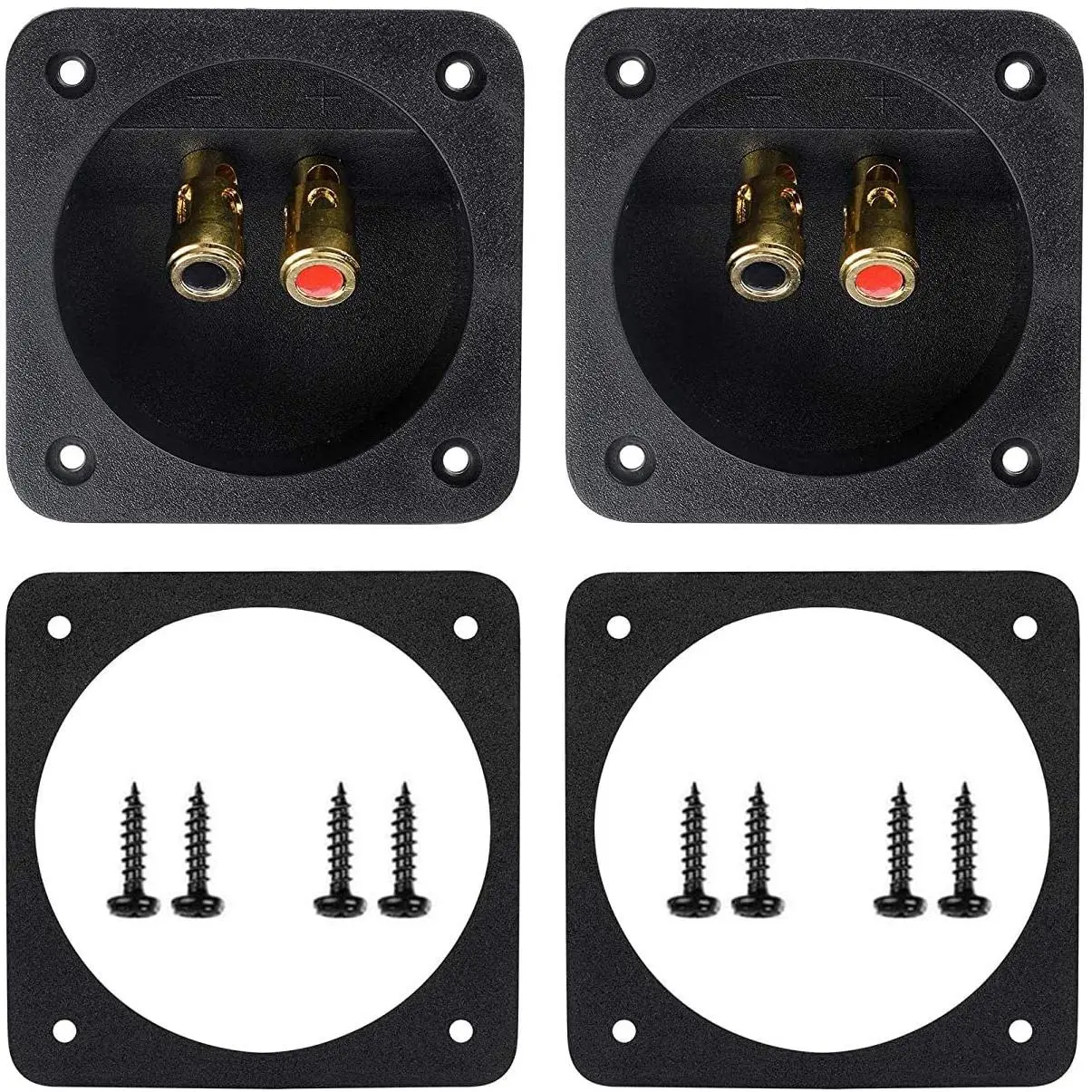 2 Pcs 3.1" Round Spiral Gold Plate Push Spring-Loaded Jacks - 80mm Diameter Double-Binding Audio Subwoofer Speaker Box Terminal Cups, Quick Disconnect Connectors Audio Accessories