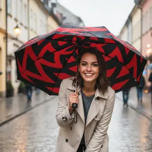 Red Black Triskelion Umbrella - Windproof Compact | Celtic Gift