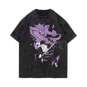 valentine shirts Japanese anime Naruto T-shirt Sasuke Naruto washed old retro loose pure cotton men's short-sleeved fashion
