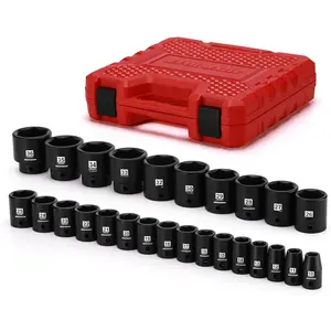 26 count 1/2 Inch Drive  Socket Set,Metric,Shallow,10mm to 36mm, Cr-Mo Alloy Steel, Radius Corner Design,  Grade