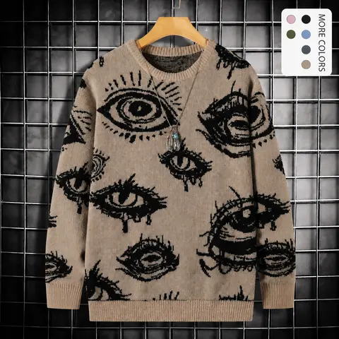 SAND SOUND Men's Graphic Sweater - Regular Fit Round Neck Long Sleeve Polyester Knitwear, Soft Jacquard Fabric, Adults' Casual Top for Autumn/Winter Daily, Office & Travel Wearing