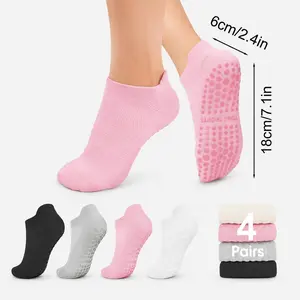 4 Pairs Women's Anti-Slip Grip Athletic Sports Socks for Yoga Ballet Fitness Hospital Use Barefoot Wear, Sporty Fitted Plain Design All Seasons, Sports Tight Socks