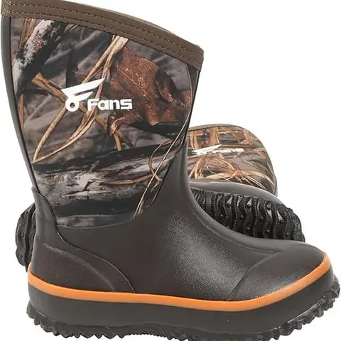8Fans Youth Camo Neoprene Rain Boots - 100% Waterproof Natural Rubber Footwear, Mud-proof Play Shoe for Hunting, Rainy Day Outdoor Activities