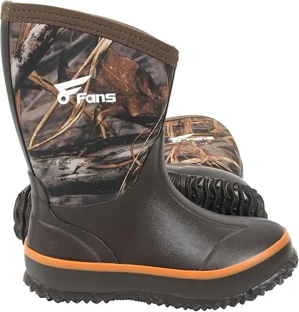 8 Fans Kids' Camo Rubber Boots - Waterproof, Non-Slip, Warm Lambswool-Infused, Free EVA Insoles, Foam Muck Boots for Hunting, Christmas/Children's Day/Birthdays Gifts, Warm Lambswool In, Stretch Nylon Flex, Cushioned, Double-Check Size Chart, Ethylene Vin
