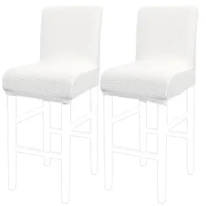 PiccoCasa 2Pcs Stretch Bar Stool Covers, Pub Counter Height Side Chair Covers with Square Lattice 14" x 14" x 12" Snow White