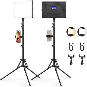 2 Pack Led Video Light Kit with Stand,  Photography Light Panel Built-in 8000mAh & LCD Display, 2200Lux 2500K-8500K Soft Studio Light for Video Recording  Live Streaming YouTube