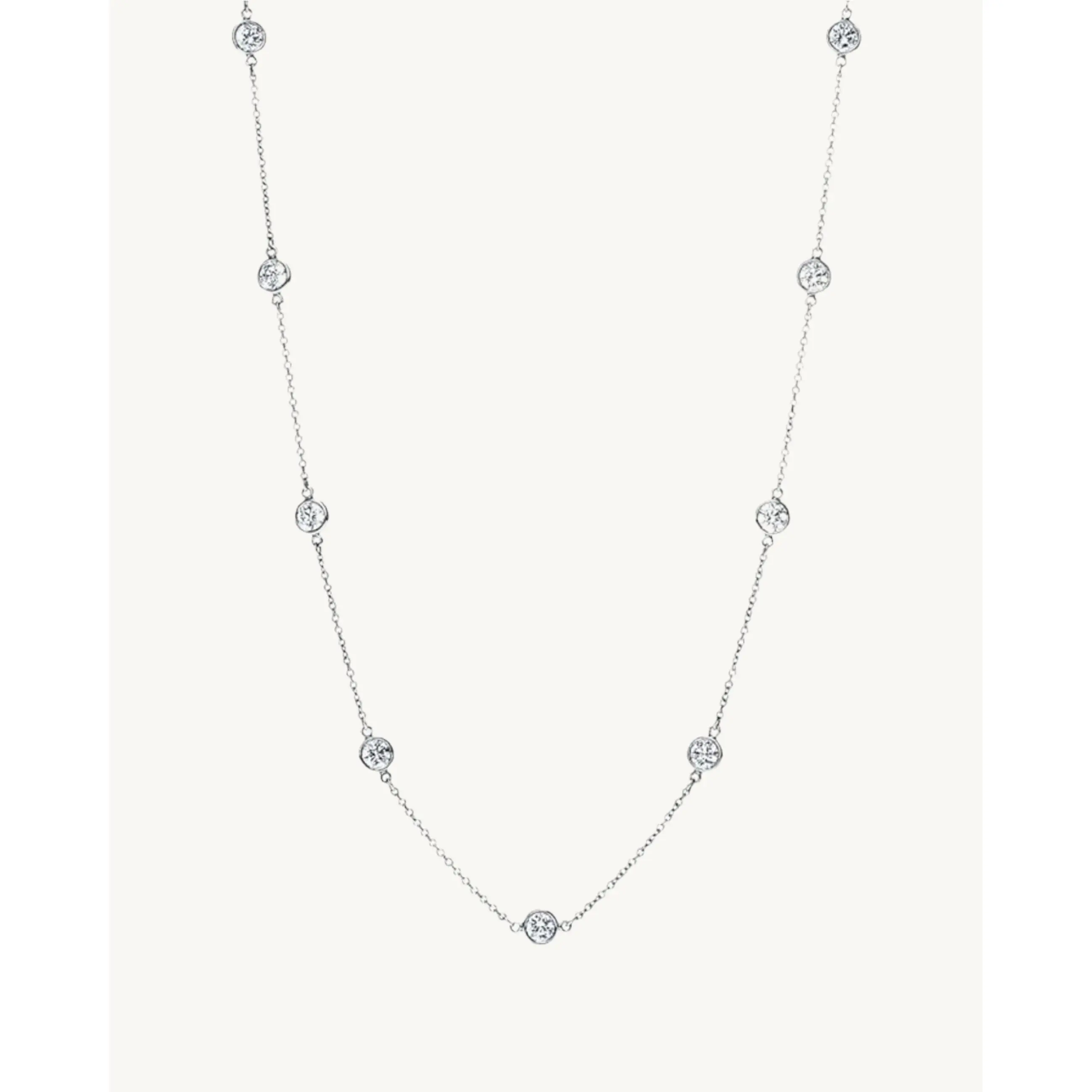 AVELI Large 5mm Lab Created Diamond By the Yard Station Necklace in Bezel Set Round Brilliant Cut Stones - Hypoallergenic Chain Jewelry with Timeless Diamond-Like Pendant