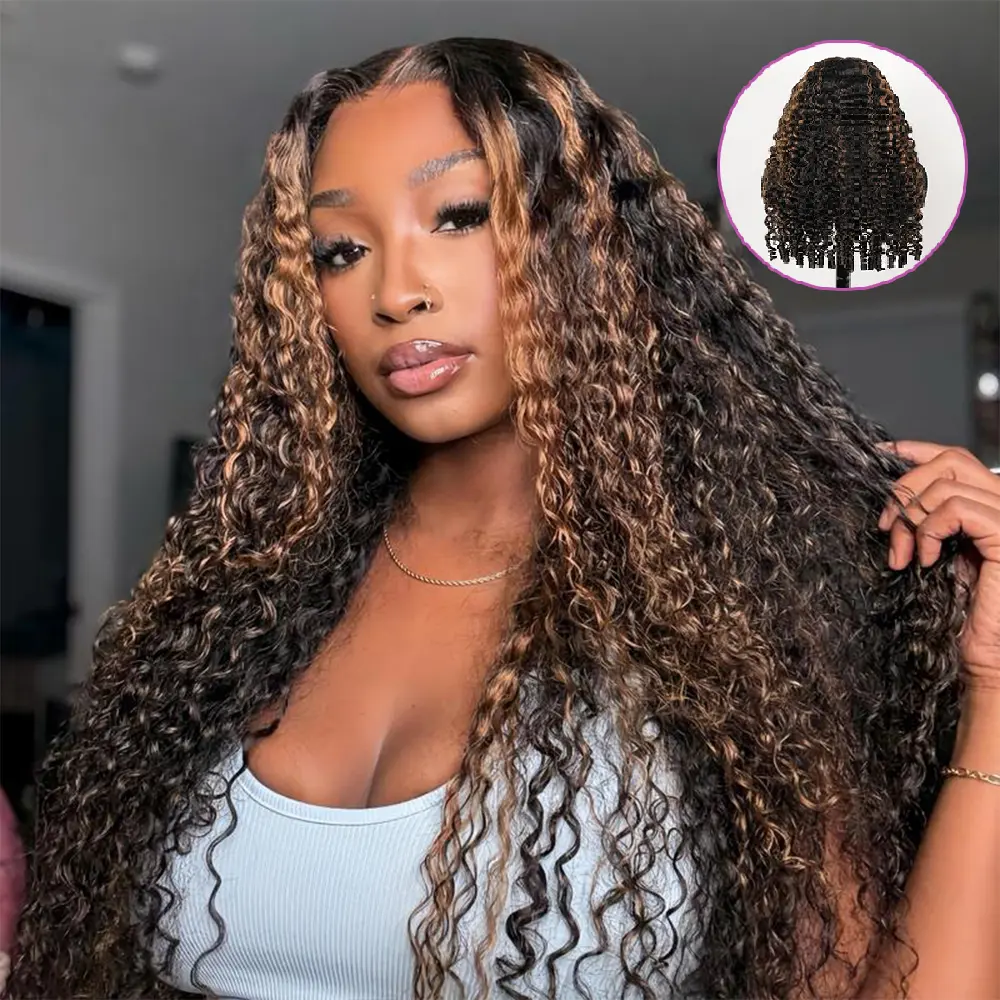 [30 Inch Only $179]  13x6 Burmese Curly Highlight Brown Pre Cut Lace Front Wigs Human Hair Ready to Wear Glueless Frontal Wig with Adjustable Drawstring #Blackfriday
