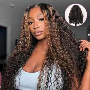 [30 Inch Only $169]  13x6 Burmese Curly Highlight Brown Pre Cut Lace Front Wigs Human Hair Ready to Wear Glueless Frontal Wig with Adjustable Drawstring #Blackfriday