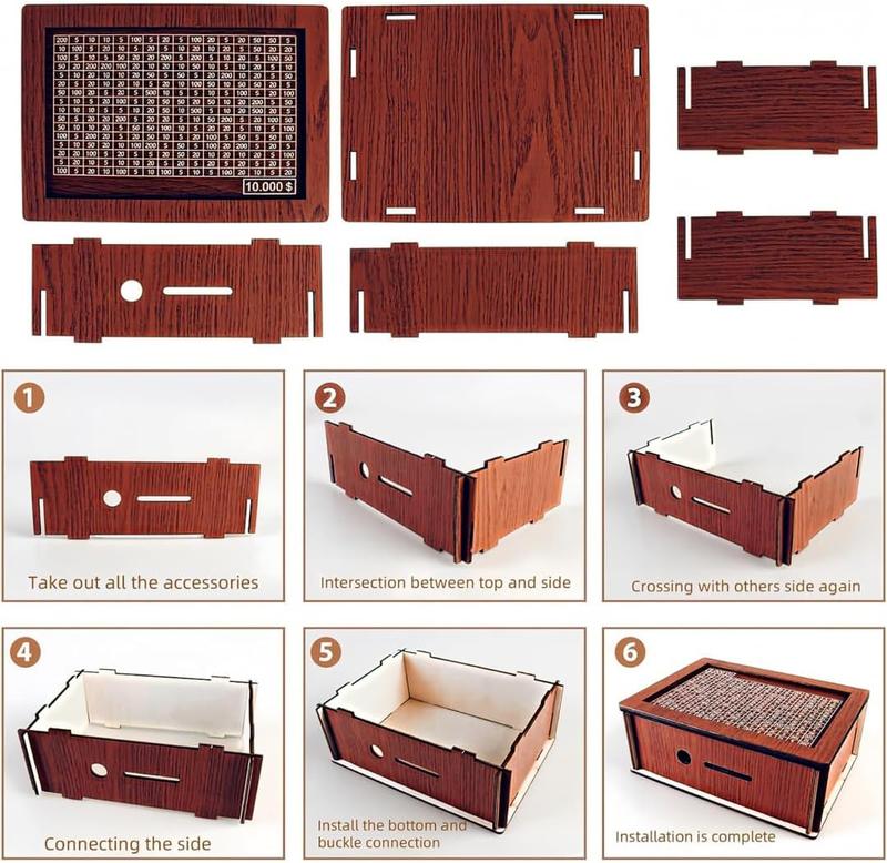 Wooden Cash Money Saving Box,Piggy Bank for Kids & Adults,10000 Savings Challenge Box,Coin Bank Toys Gift for 3-12 Year Old Boys & Girls (10000 Dollar)