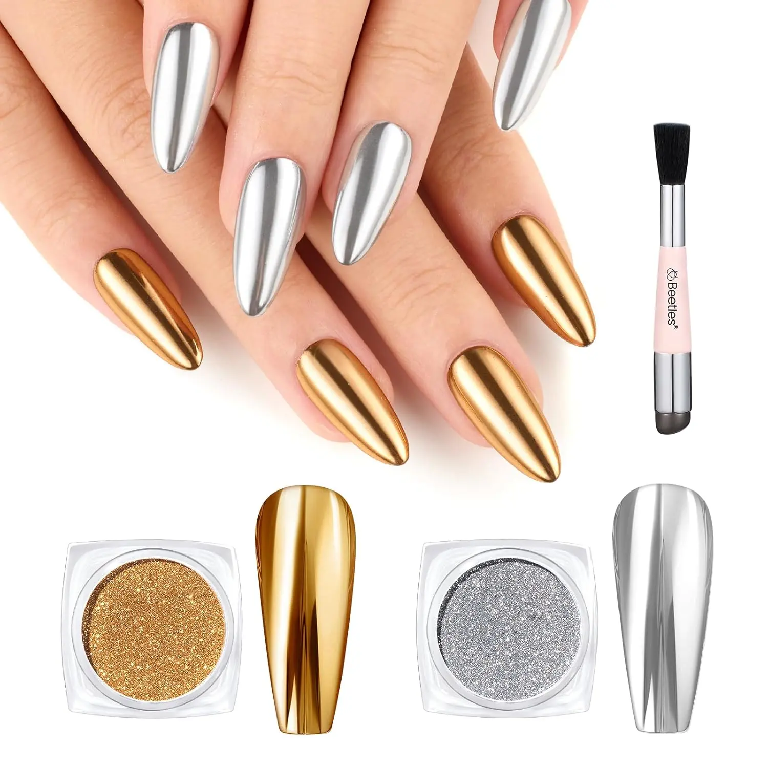 0.5g*2 - 2 Colors Gold & Silver Chrome Nail Powder