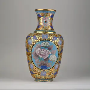 Handmade Cloisonné Vase | Unique Double Floral Design | Chinese Gilded Enamel Art | 19th Century Style | 8”x8”x15” | Collectible Decor