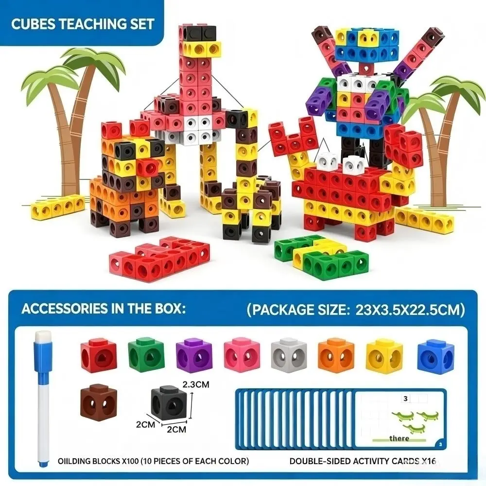 117Pcs Math Linking Cubes Set with Double‑Sided Activity Cards, math cube, STEM Educational Learning Toy for Counting Addition Pattern Building, Perfect for Homeschool & Classroom Supplies
