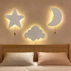 Stars Moon Bedroom Projection Wall Lamp, Bedside Table Decor Light, LED Home Decor, Battery Box Powered Cartoon Pattern Decoration Gift