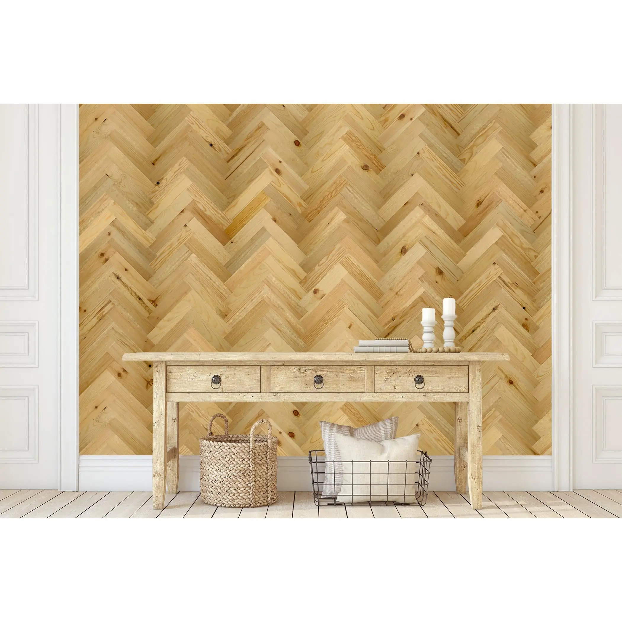 Herringbone Wood Wall Planks – Baxter Blonde