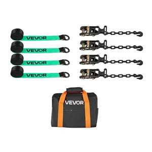 VEVOR Wheel Chock Tie-Down Kit, Tire-Style Tow Dolly Strap, Car Tie Down Kit with Heavy-Duty Hook, Break Strength 10009 lbs Working Load 3333 lbs Motorcycle Tie-Down System for ATV, SUV, Trailer