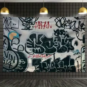 Black White Street Graffiti Tapestry  Art Style Living Room Bedroom Party Backdrop Home Decor Wall Hanging