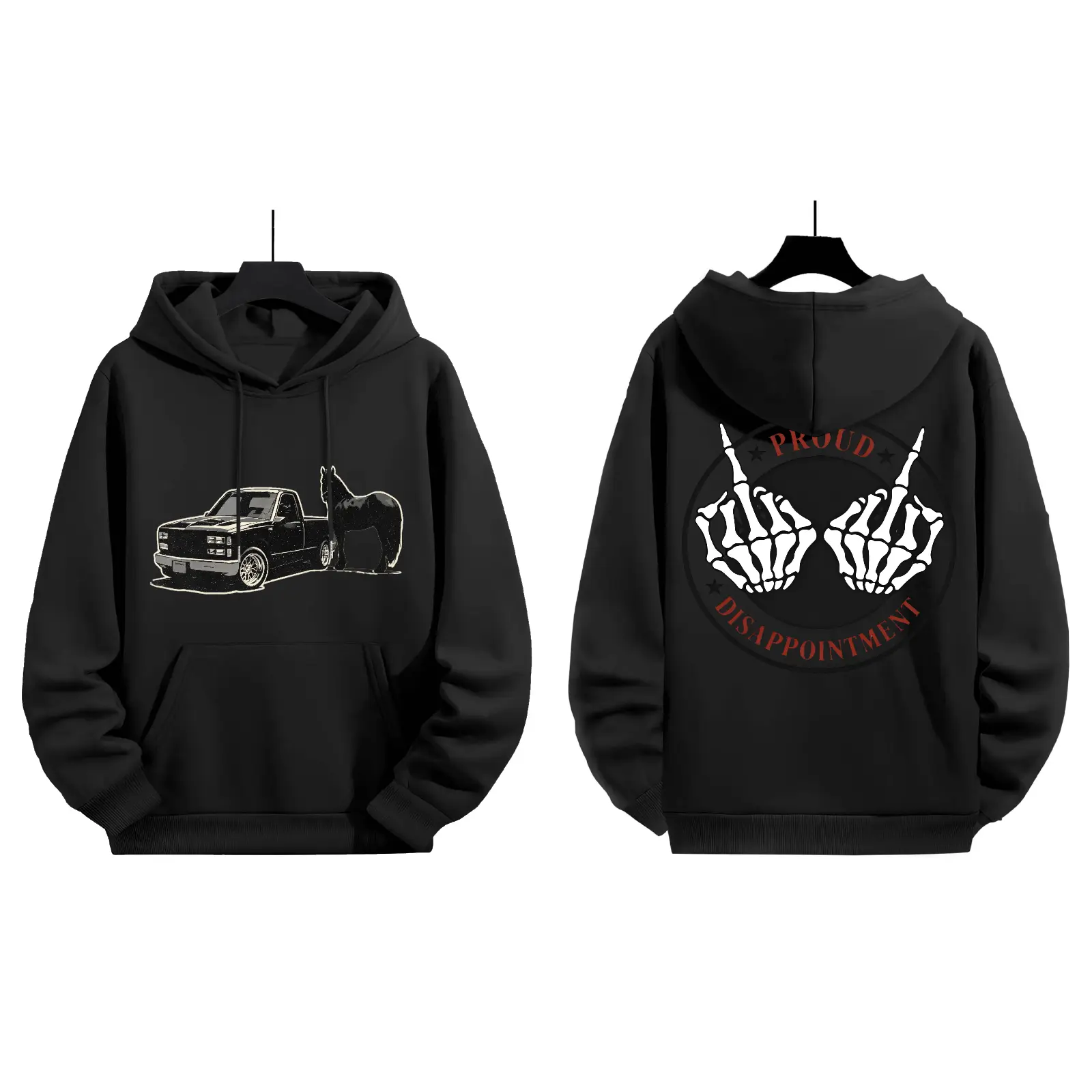 Unisex Proud Disappointment Skeleton Middle Finger Hoodie Gothic Back Print Lightweight Breathable Casual Hooded Sweatshirt