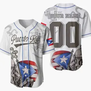 Frog Puerto Rico Baseball Jersey, Funny Frog Button Down Sports Shirt, Puerto Rico Flag Inspired Unisex Fan Apparel