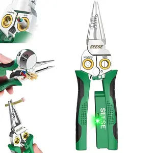 8 in 1 Wire Stripper Twister for Cutting and Pulling Wires, Cable Scissors,Voltage Tester Pliers, 12V to 250V Live,Null,Hot Wire Judgment AC DC, Audible and Flashing LED Alarms