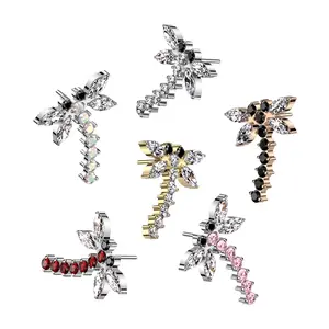 20G/18G/16G Dragonfly Flat Back Earring • Push Pin Labret • Threadless Flat Back Stud • Tragus Piercing • Helix Stud • Cartilage Stud • Gold • Silver • Dragonfly Earring