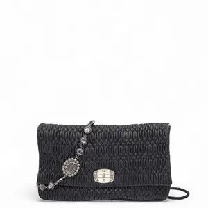 Pre-owned miu miu Leather Shoulder Bags Matelasse Crystal Flap Clutch Crumpled Calfskin Black (qy1104n5)