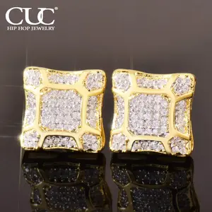 CUC 10MM Square Men Earring Bling Zircon Women Screw/Push Stud Earrings Hip Hop Jewelry Fashion Gift