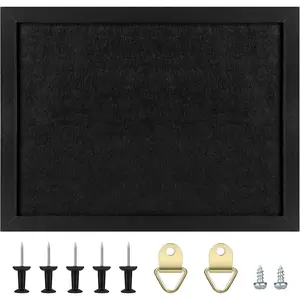 Cork Board Bulletin Board with Felt, Framed Display Bulletin Board for Walls with Pins, Eye , gaskets, Screws, Pin Board for Office, School and (Black,1pc)