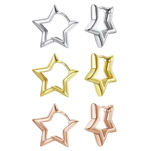 Gold/Silver/Rose Gold Plated Star Hoop Huggie Earrings for Women Gift Cute Star Hoop Hypoallergenic Earrings Jewelry Christmas Birthday Anniversary Gift for Women Girls Sister Daughter