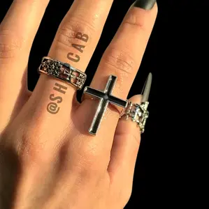 Black & Silver Gothic Cross Ring - 002 (Adjustable)