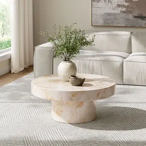Alora Indoor - Outdoor Patio Concrete Round Coffee Table in Honey Onyx
