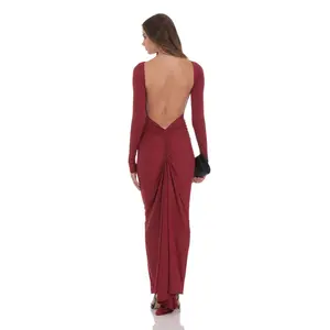 Bodycon Open Back Dress in Maroon