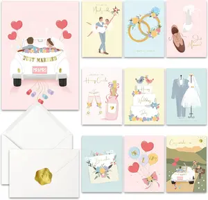 10 Modern Gold Foil Wedding Cards for Bride and Groom with Envelopes (5”x7”) - Assorted Greeting Cards For Bridal Shower, Engagement, Newlywed, Wedding Congratulations