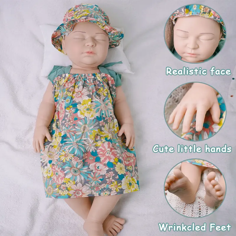 W13 - 20in/52cm Triplets Sleeping Full Silicone Reborn Baby Dolls 3 Different Skin Tones Realistic Lifelike Collectible Newborn Doll
