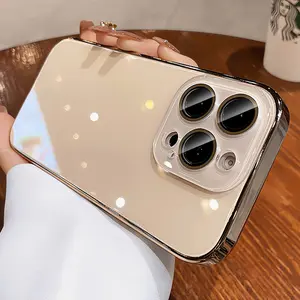 New original color ice glass case suitable for iPhone 17/16/15/14/13/12/11 Pro Max Plus phone case, Aesthetic, Protective, comes with glass lens protection cover, electroplated original color anti drop protection case, Christmas gift for men and women