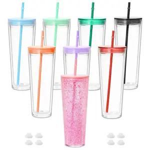 Custom 24 oz Acrylic Tumblers with Colorful Straws and Lids for Easy Sipping and Stylish Drinkware