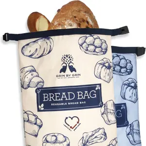 2 Pack Reusable Bread Bags, Zipper & Clip Double Lock Bread Storage Bags for Homemade Sourdough, Freezer Safe & Washable Food Grade Cotton Bread Keeper, Large Size 12x17 inch