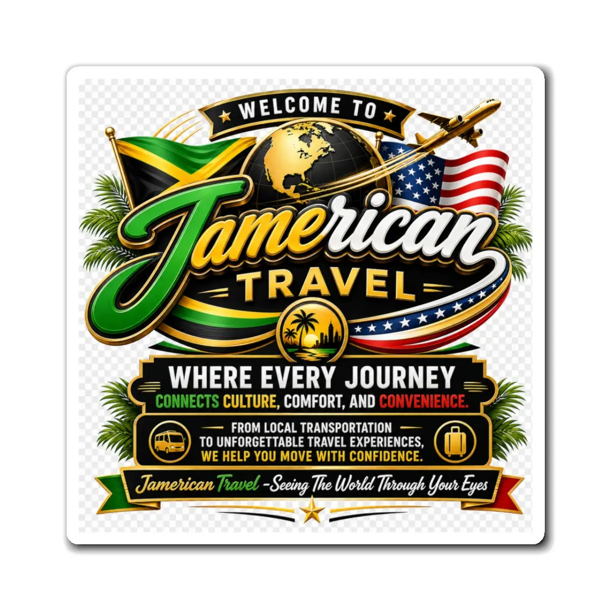 Vinyl Globe Tropical Print Refrigerator Magnet - Home Decor for Jamerican Travel Enthusiasts, Connecting Culture, Comfort, Convenience
