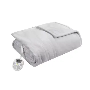 Serta King Plush Electric Heated Blanket Light Gray: Midweight, Machine Washable