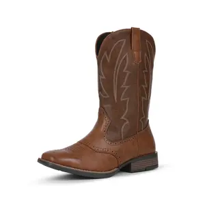 CELNEPHO Cowboy Boots for Men Square Toe Embroidery Work Boots Lightweight Country Western Boots for Men Valentine Boots